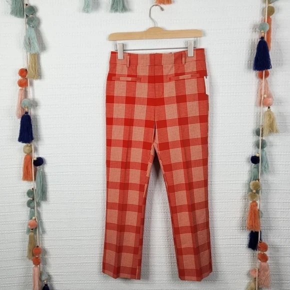 Anthropologie Red and Cream Plaid Cropped Pants - Picture 1 of 7